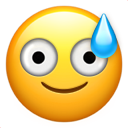 An emoji face with wide eyes and a bead of sweat